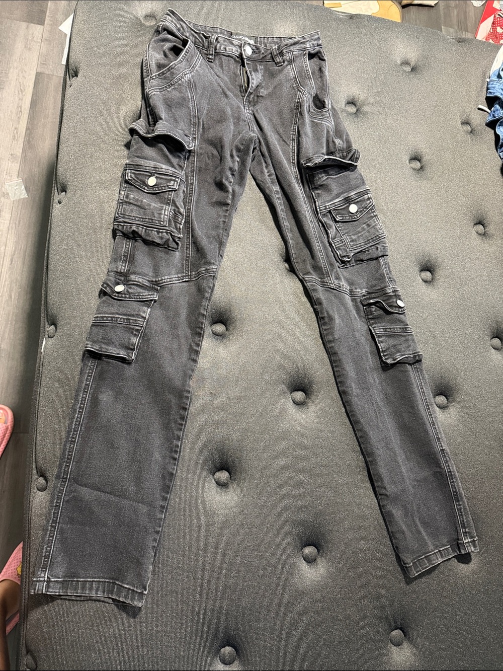 Fashion Nova Black Cargo Jeans with Multiple Pockets